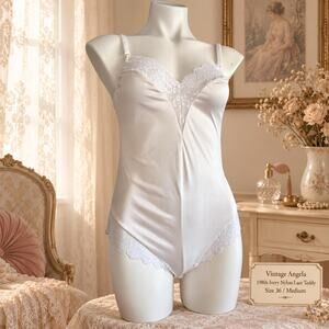 Vintage Angela 1980s White Nylon Lace Teddy With Free Chiffon Bed Jacket 36 M